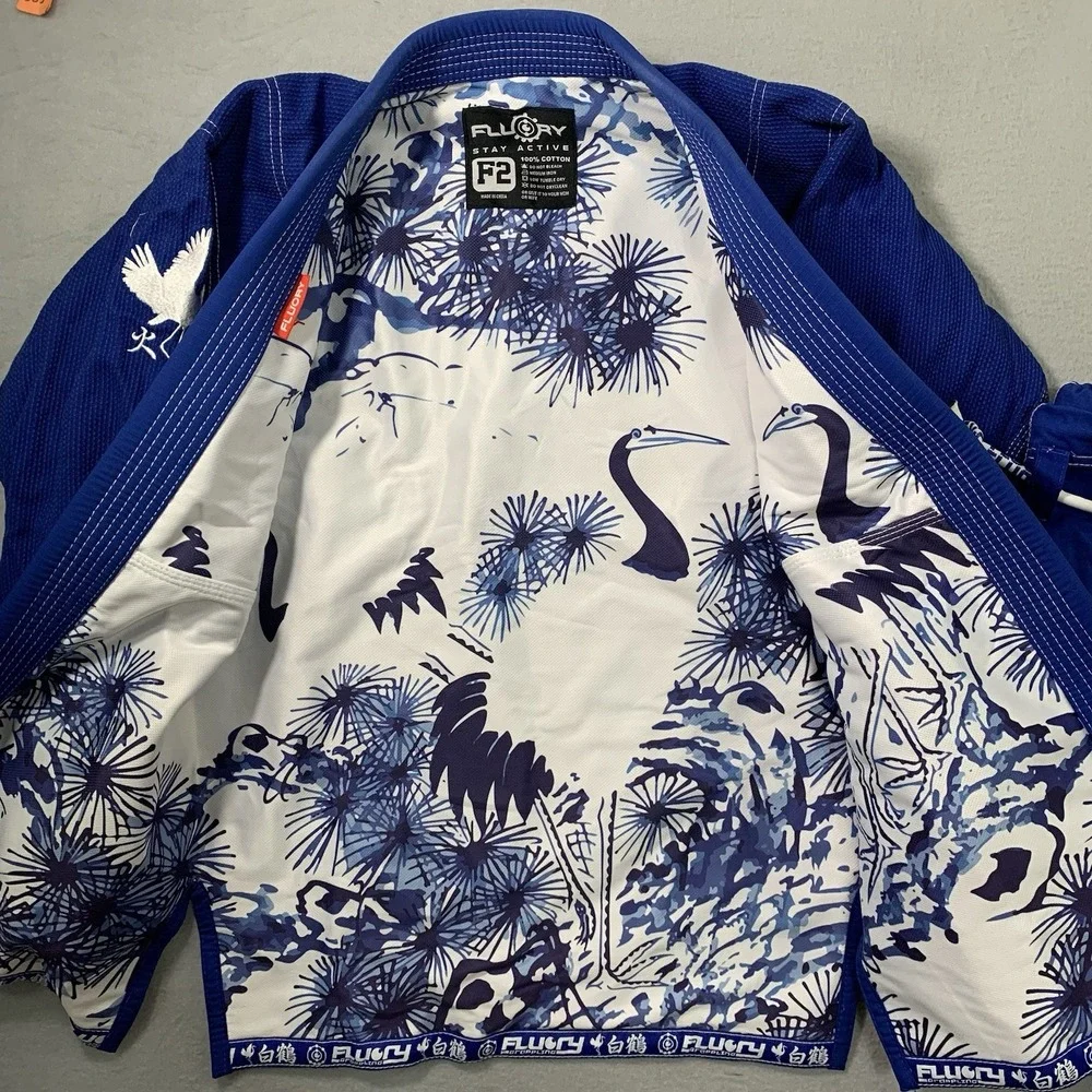 Fluory Grappling White Crane BJJ Gi Blue F2